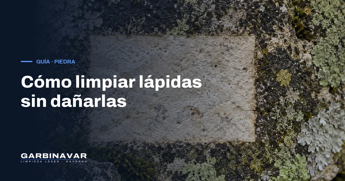 Piedra cubierta de líquenes y costra negra con una zona limpia que deja ver el color original